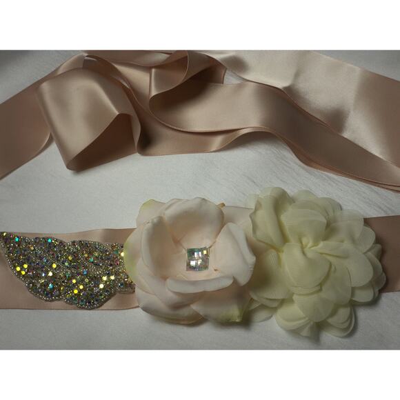 Blush Ivory rhinestone wedding  bridal Prom Formal Party Formal Dress Gown Belt - Picture 4 of 7